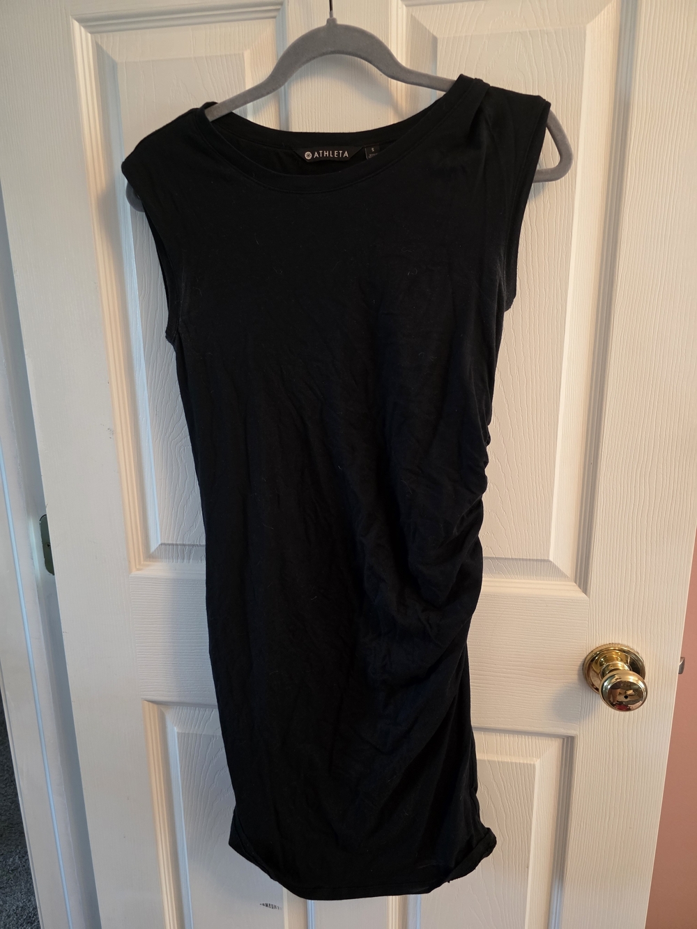 Athleta Black Sleeveless Ruched Tank Dress